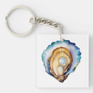 Watercolor Oyster Shell Key Ring