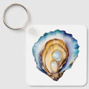 Watercolor Oyster Shell Key Ring