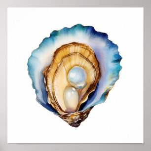 Watercolor Oyster Shell Poster