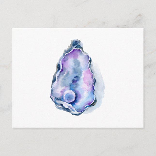 Watercolor oyster shell with pearl postcard (Front)