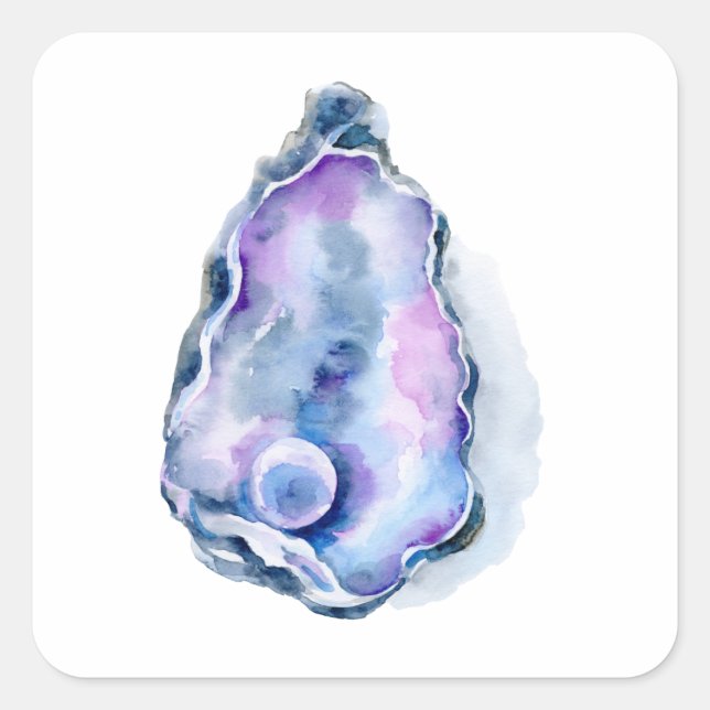 Watercolor oyster shell with pearl square sticker (Front)