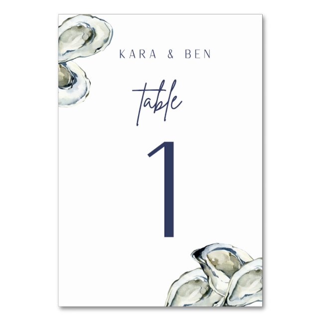 Watercolor Oyster Wedding Table Number  (Front)