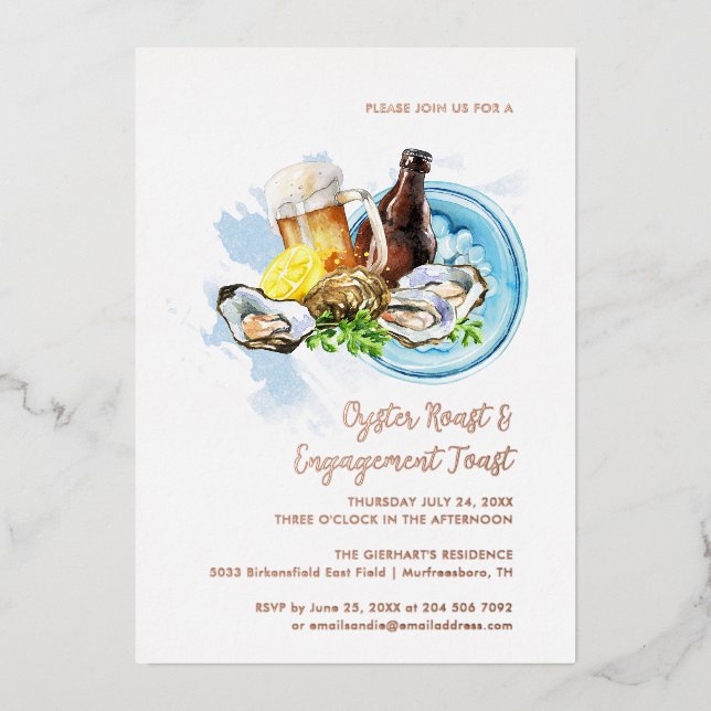 Watercolor Oysters and Beer Engagement Party (Front)