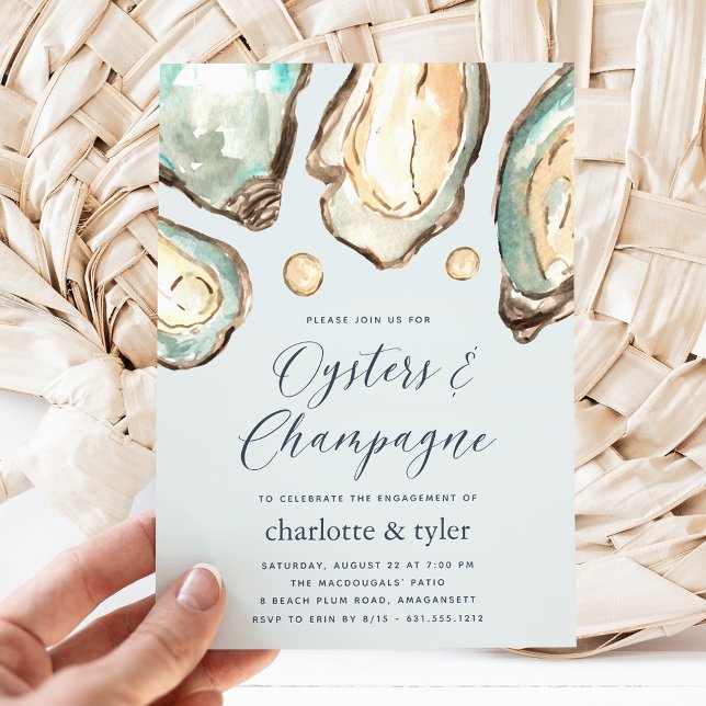 Watercolor Oysters & Champagne Engagement Party Invitation (Creator Uploaded)
