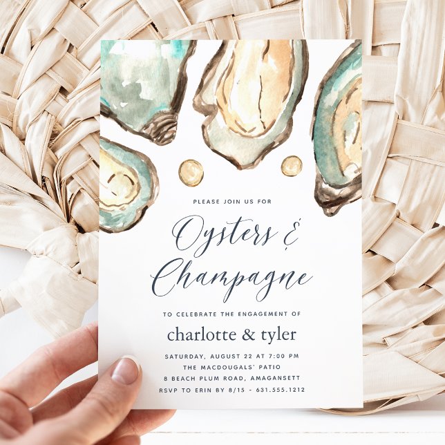 Watercolor Oysters & Champagne Engagement Party Invitation (Creator Uploaded)