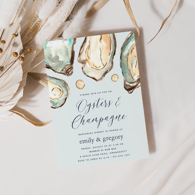 Watercolor Oysters & Champagne Rehearsal Dinner Invitation (Creator Uploaded)