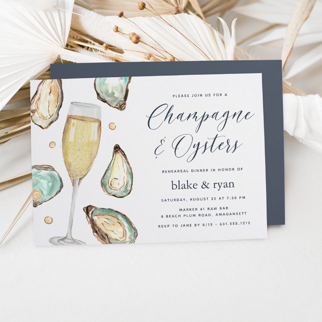 Watercolor Oysters & Champagne Rehearsal Dinner Invitation (Creator Uploaded)