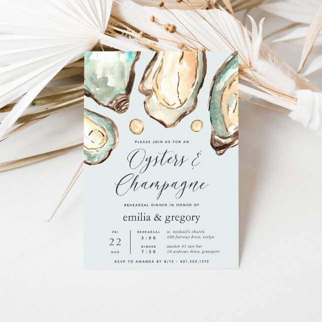 Watercolor Oysters & Champagne Rehearsal Dinner Invitation (Creator Uploaded)