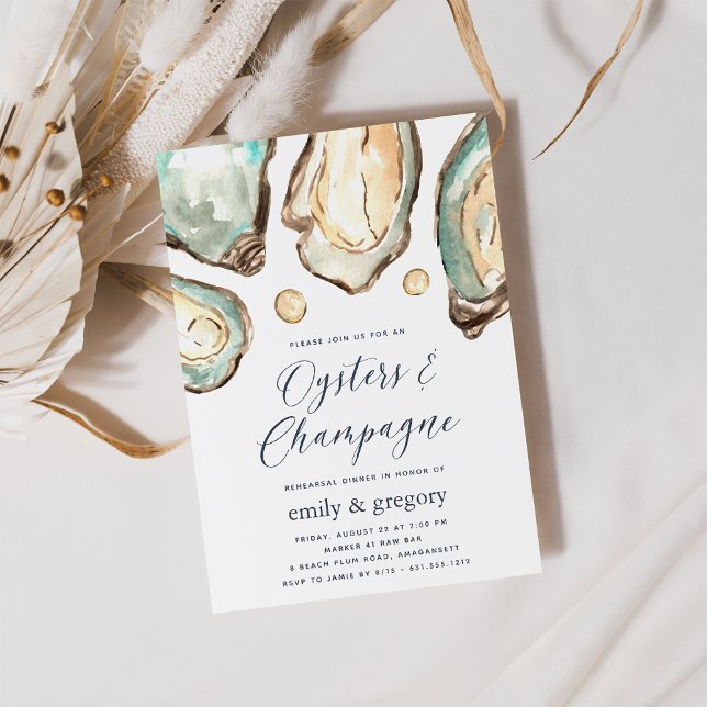 Watercolor Oysters & Champagne Rehearsal Dinner Invitation (Creator Uploaded)