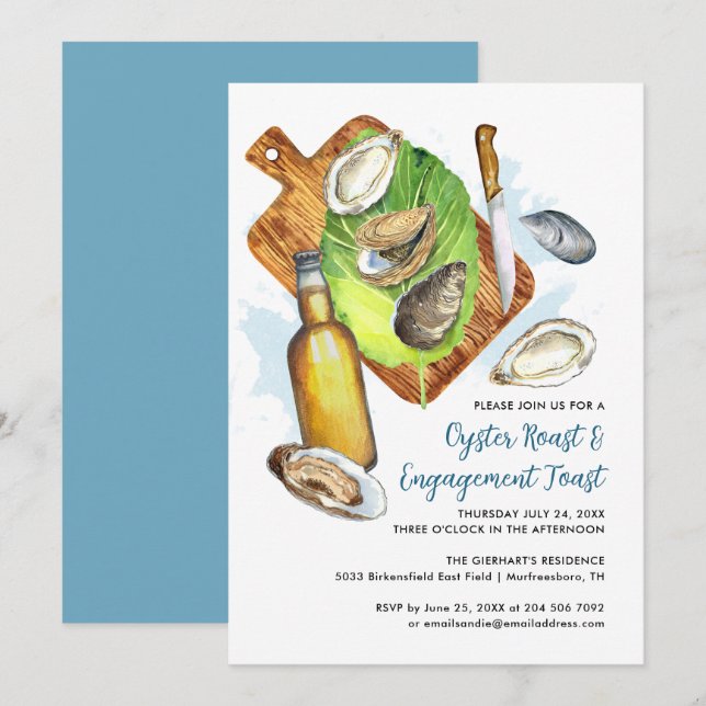 Watercolor Oysters Roast Engagement Toast Party Invitation (Front/Back)