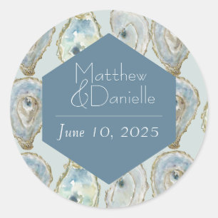 Watercolor Oysters Wedding Classic Round Sticker