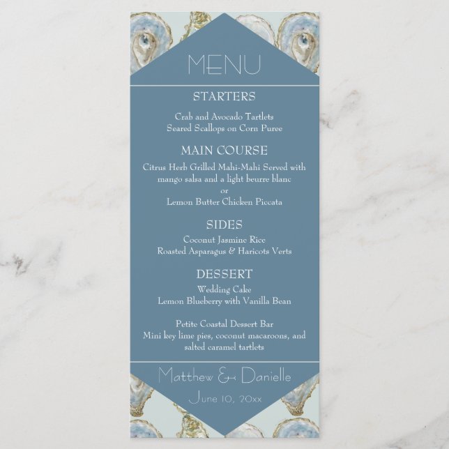 Watercolor Oysters Wedding Flat Menu (Front)