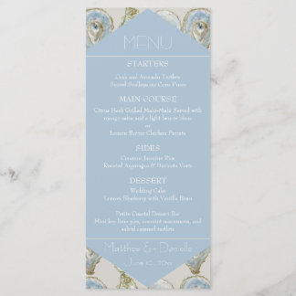 Watercolor Oysters Wedding- Light Blue Flat Menu