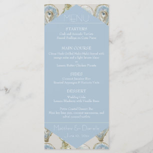 Watercolor Oysters Wedding- Light Blue Flat Menu