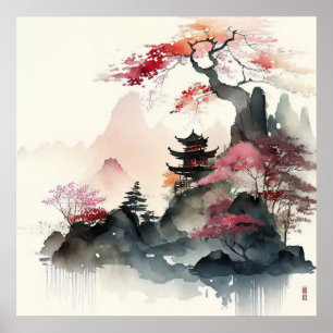Watercolor Pagoda Art Poster