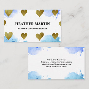 Watercolor Paint Artistic Hearts Pattern Busine Business Card
