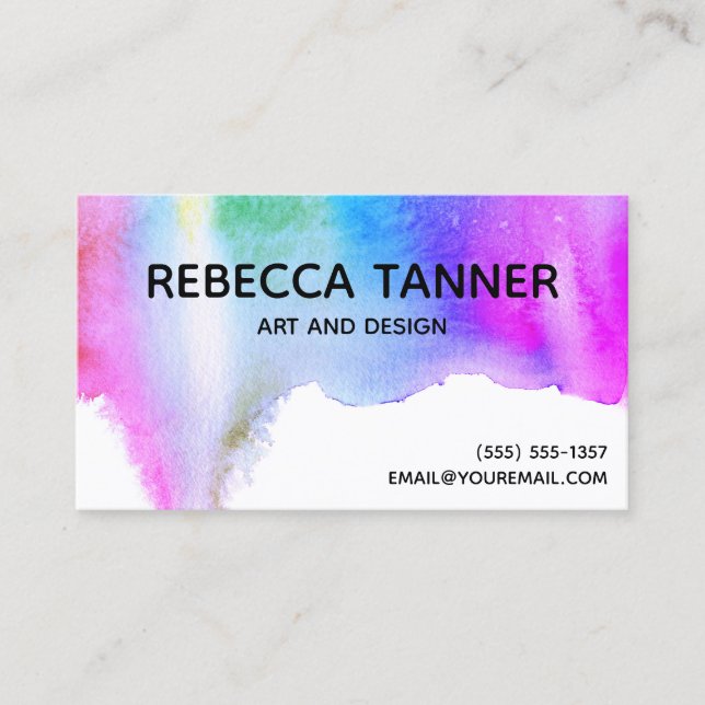 Watercolor Paint Colourful Rainbow Blot Art Artist Business Card (Front)