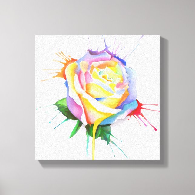 Watercolor Paint Drip Rose Canvas Print (Front)