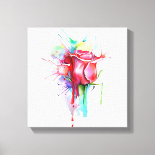 Watercolor Paint Drip Rose Canvas Print