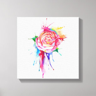 Watercolor Paint Drip Rose Canvas Print