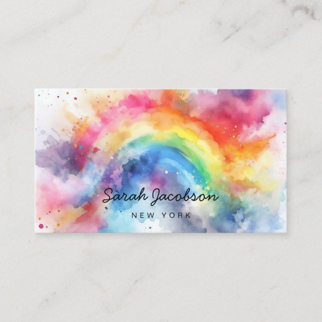 Watercolor Paint Explosion Rainbow Coloured Business Card (Front)