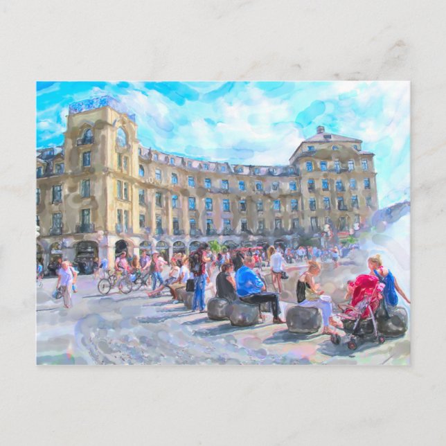 Watercolor paint of Munich Stachus. Postcard (Front)