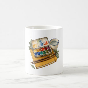 Watercolor Paint Palette and Brushes Artist Mug