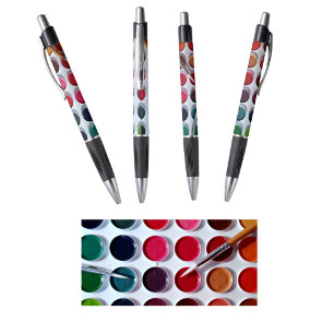 Watercolor Paint Palette Artsy Blue Ink Pen