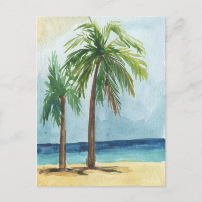Watercolor paint sea tropical coconut tree  postcard (Front)