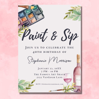 Watercolor Paint & Sip Art Birthday Invitation