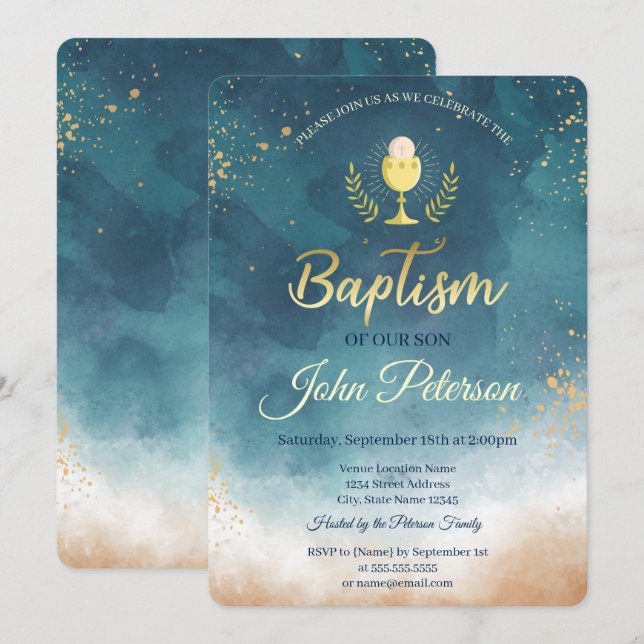 Watercolor Paint Splash Baptism Invitation (Front/Back)