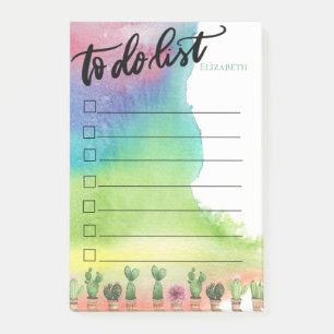 Watercolor Paint Splash,Cactus To Do List Post-it Notes