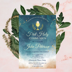 Watercolor Paint Splash First Holy Communion Invitation