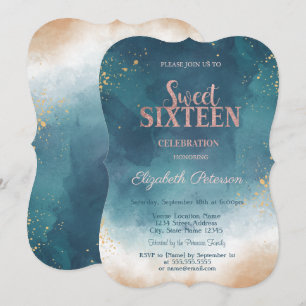 Watercolor Paint Splash Glitter Sweet 16 Invitation