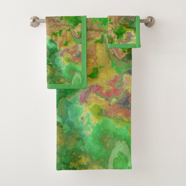 Watercolor Paint Splash Green Yellow Turquoise  Bath Towel Set (Insitu)