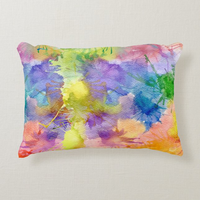 Watercolor Paint Splashes | Colourful Decorative Cushion (Front)