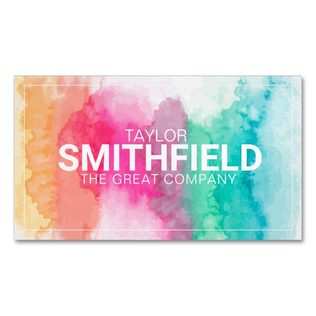 Watercolor Paint Splatter Geometric Magnetic Business Card (Front)