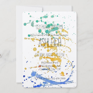 Watercolor Paint Splatters birthday Invitation