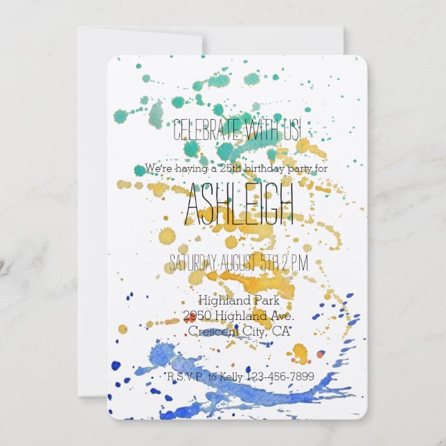 Watercolor Paint Splatters birthday Invitation (Front)