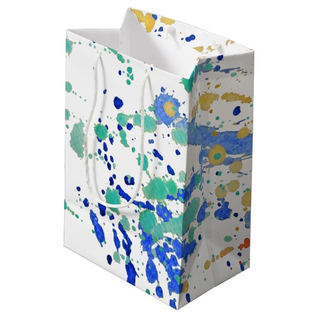 Watercolor Paint Splatters Medium Gift Bag (Back Angled)