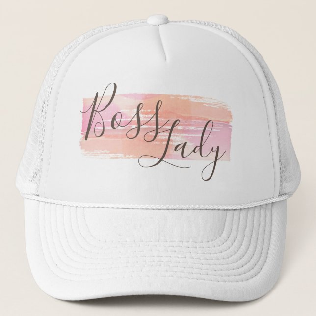 Watercolor Paint Strokes Boss Lady   Trucker Hat (Front)