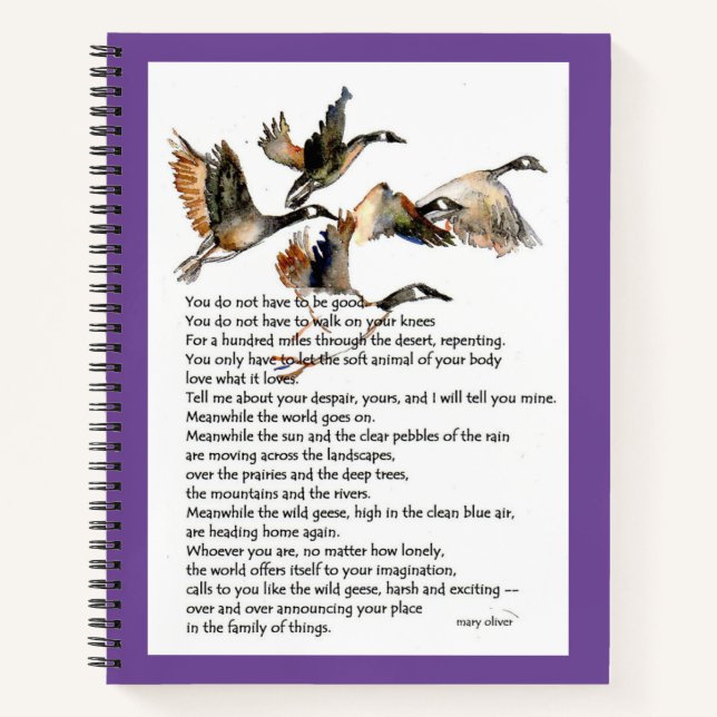 watercolor paint w/Mary Oliver poem  "Wild Geese" Notebook (Front)