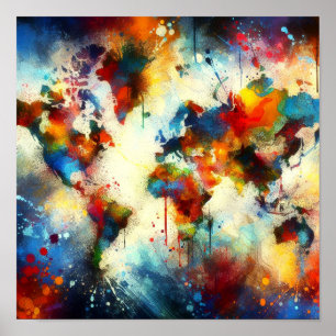 Watercolor Paint World Map Poster