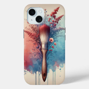 Watercolor Paintbrush With Floral Bouquet iPhone 15 Case