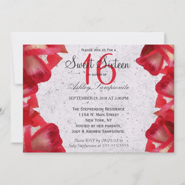 Watercolor Painted Abstract Roses on Concrete Invitation (Front)