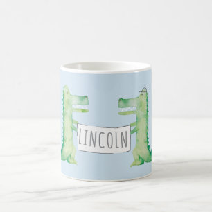 Watercolor painted alligators with custom sign coffee mug