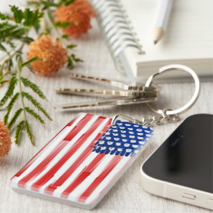 Watercolor painted American flag  Key Ring