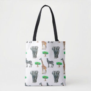 Watercolor painted animals seapless pattern tote bag