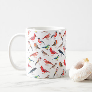 Watercolor painted bird pattern. coffee mug