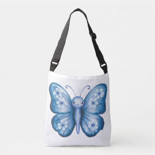 Watercolor painted blue butterfly crossbody bag